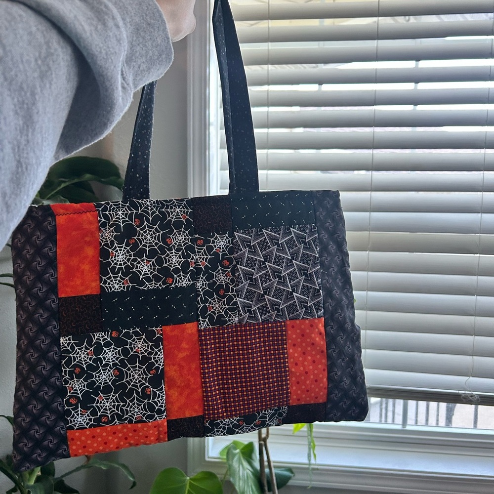 Patchwork Tote Bag - Orange And Black - image 2